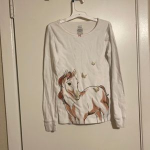 Little Girls Long Sleeve Shirt With Horse